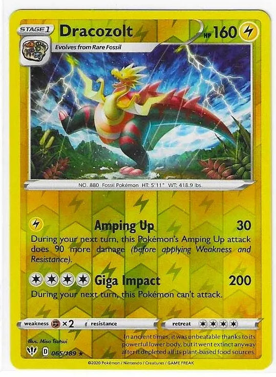 Dracozolt Reverse Holo Darkness Ablaze 065