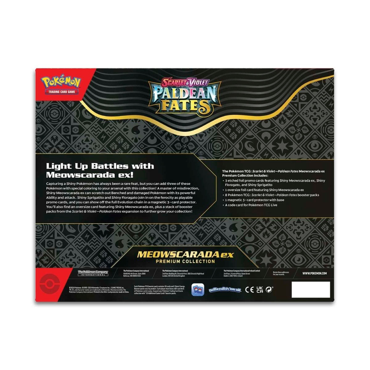 Paldean Fates Meowscarada ex Premium Collection back