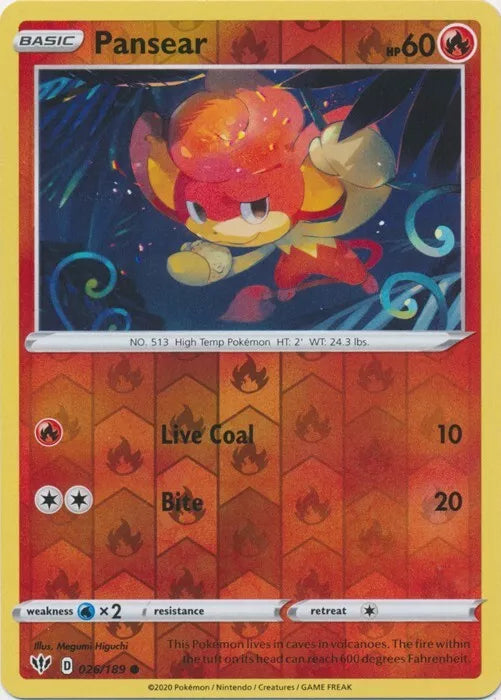 Pansear Reverse Holo Darkness Ablaze 026
