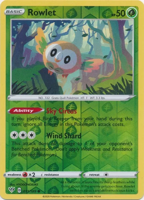 Rowlet Reverse Holo Darkness Ablaze 011