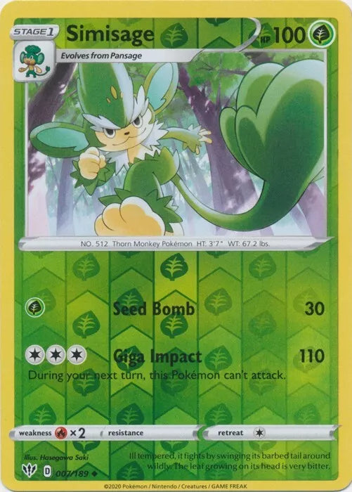 Simisage Reverse Holo Darkness Ablaze 007