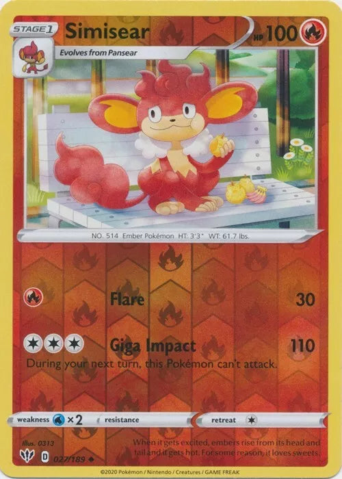 Simisear Reverse Holo Darkness Ablaze 027