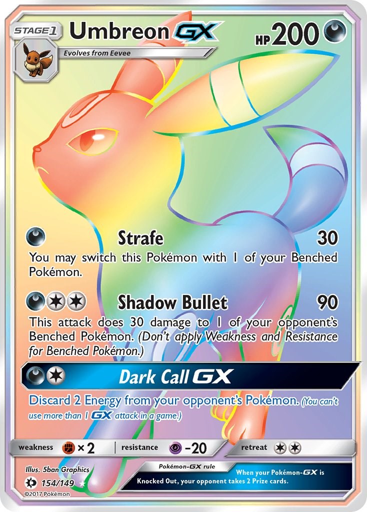 Umbreon GX Sun and Moon Base 154 Secret Rare