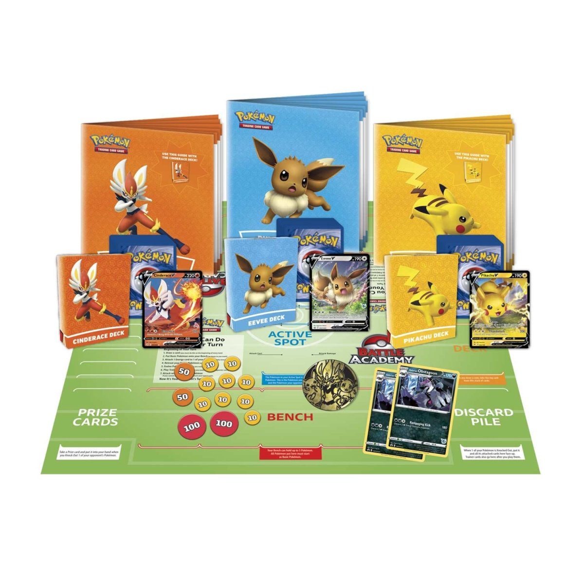 Battle Academy Cinderace V, Pikachu V, Eevee V inside