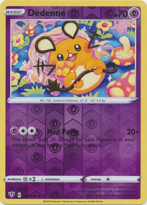 Dedenne Reverse Holo Darkness Ablaze 078